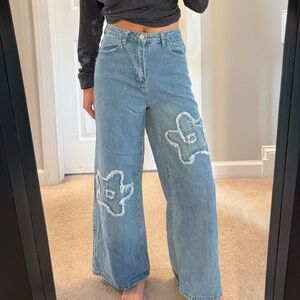 Wide Leg Flower Jeans